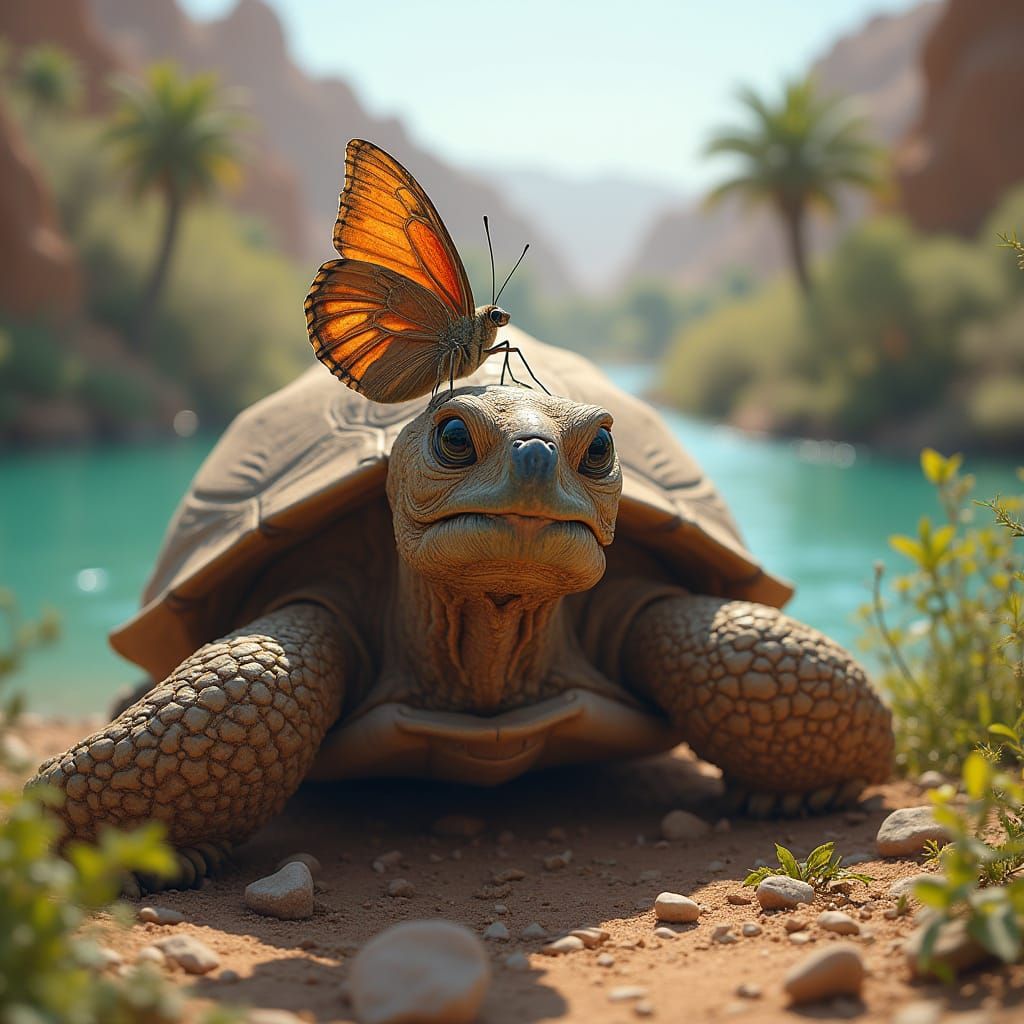 Realistic Tortoise near Serene Moroccan River