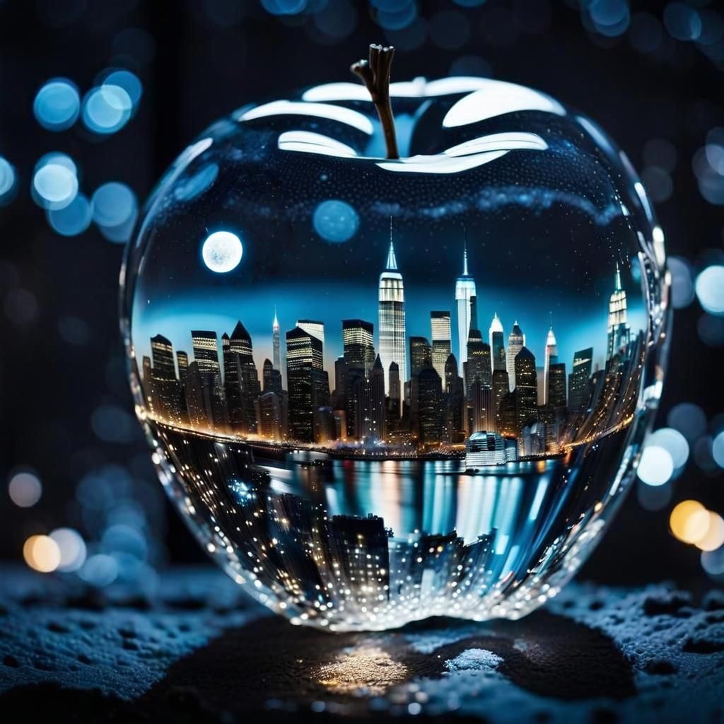 NYC Skyline in Crystal Apple Floating in Space
