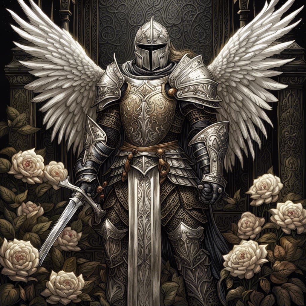 Angelic Knight in High Gothic Dark Fantasy Style