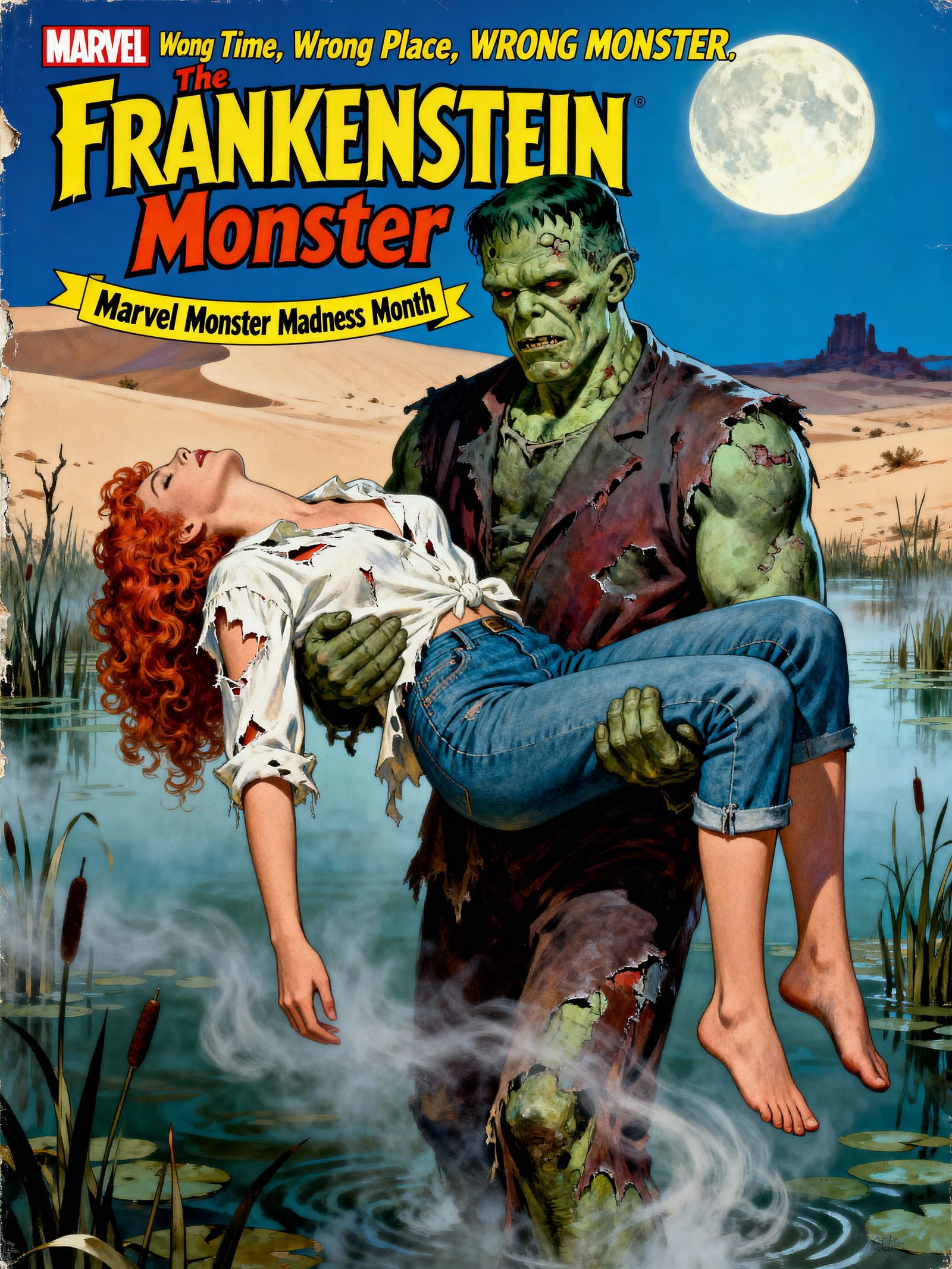 Frankenstein Monster Cover Art in 1970s Comic Style