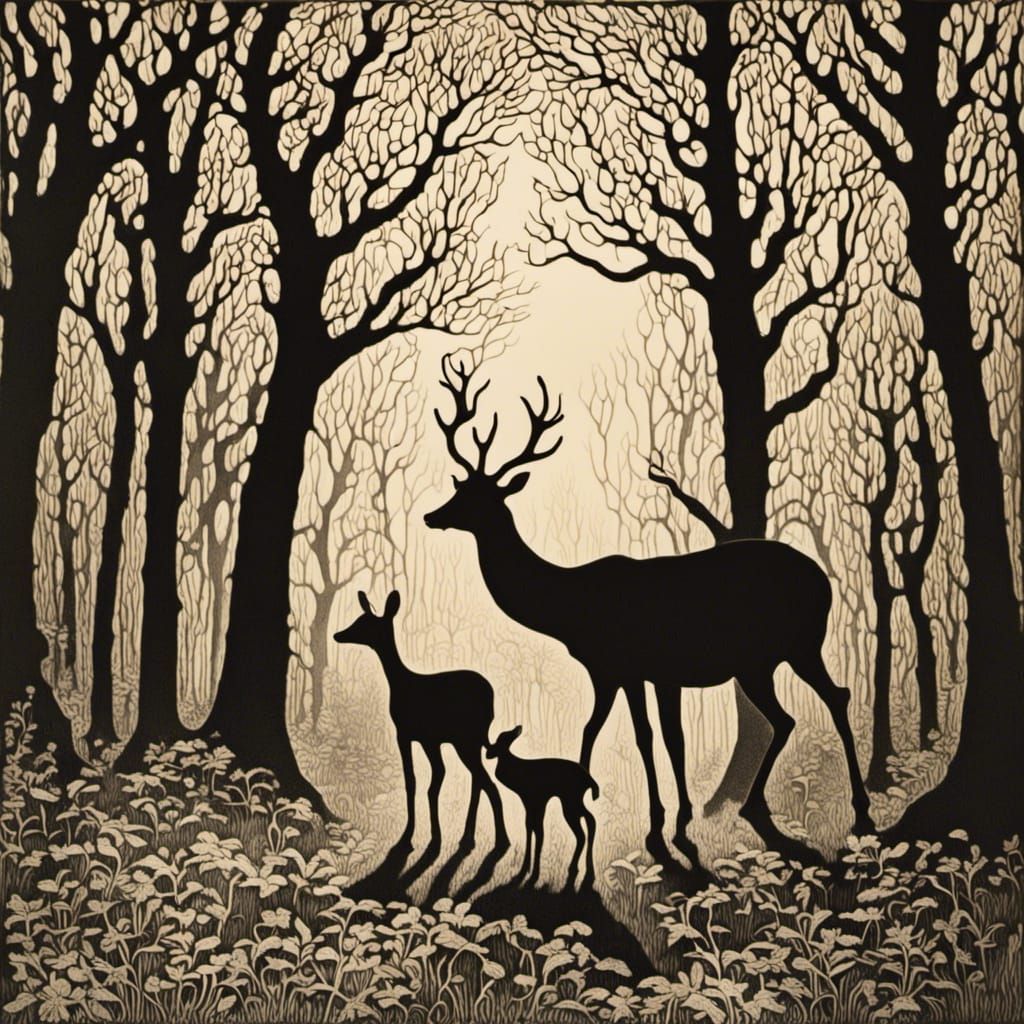 Deer Silhouette in Psychedelic Forest