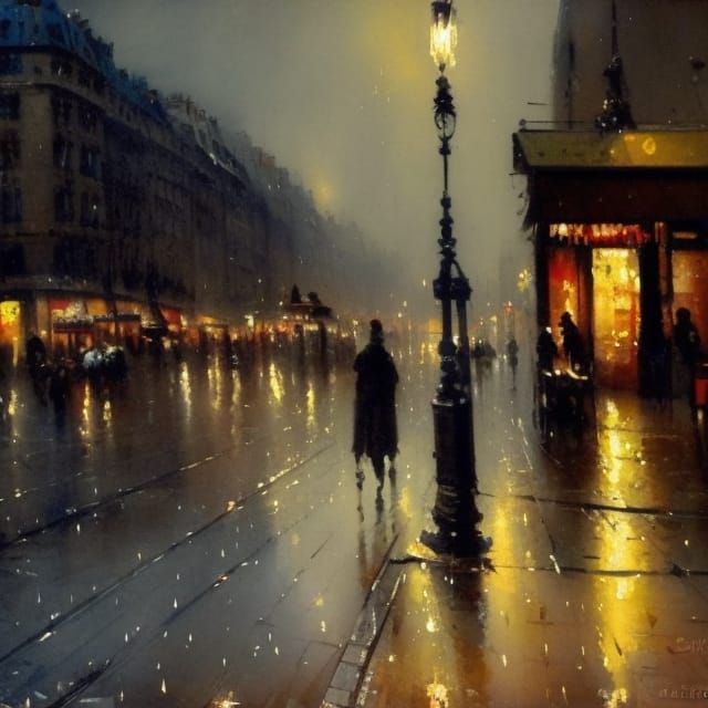 Paris Street at Night: Romantic Watercolor Painting
