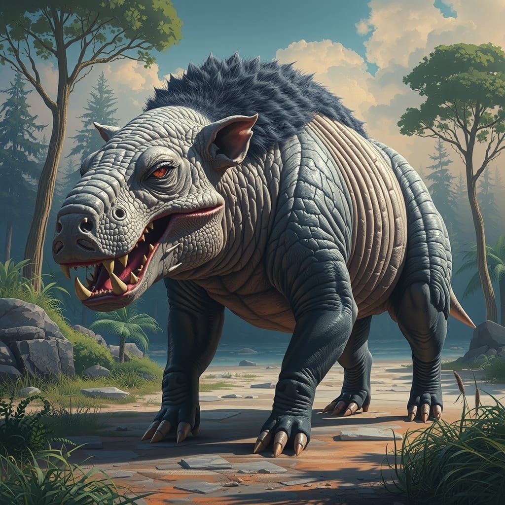 Fearsome Daeodon Scavenging in the Miocene Epoch