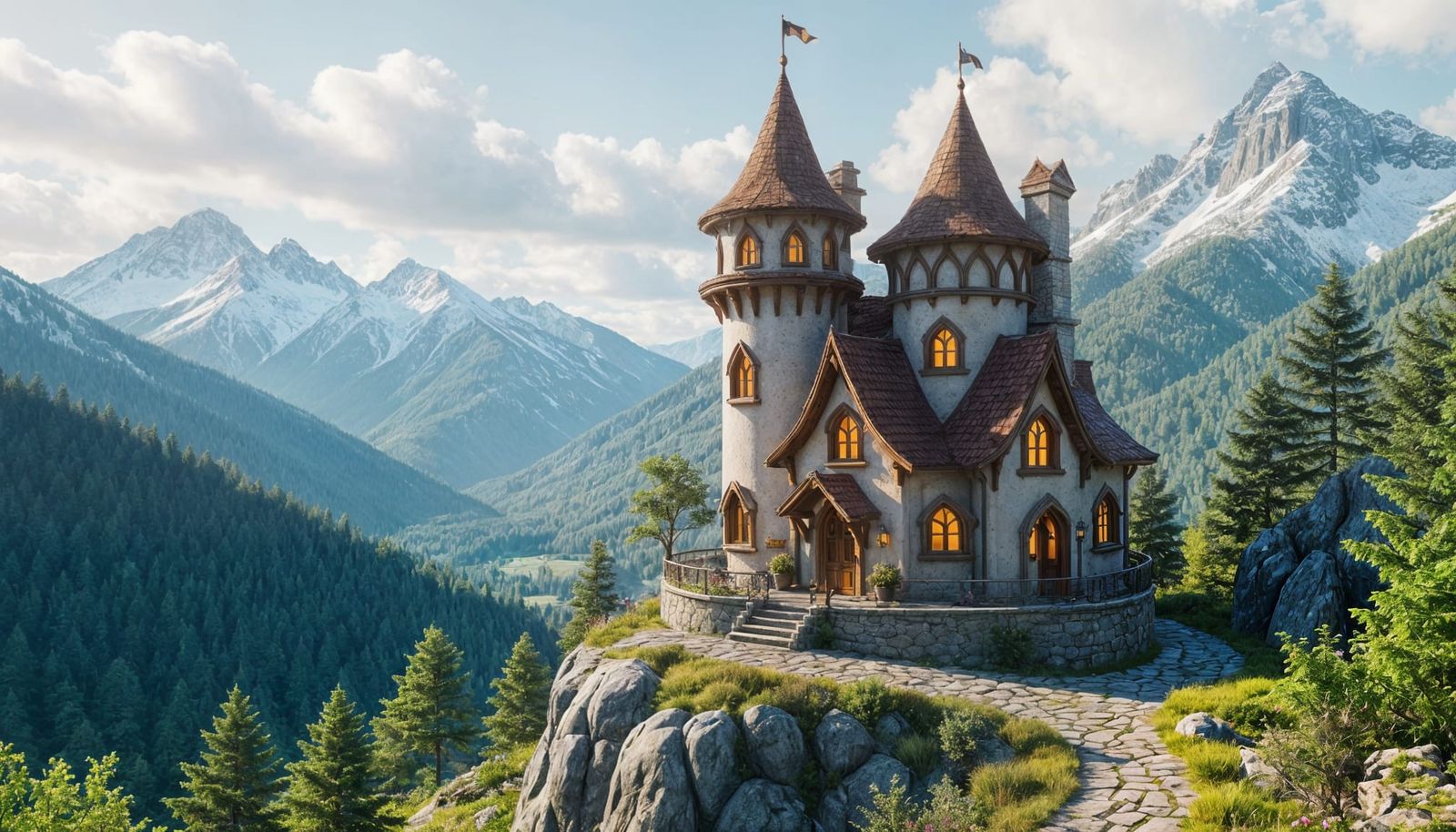 Whimsical Elvish Castle Cottage on Mountaintop