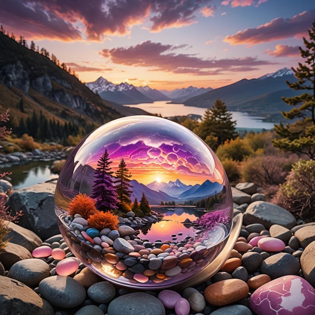 Landscape in Glass Sphere: Dreamlike Matte Painting