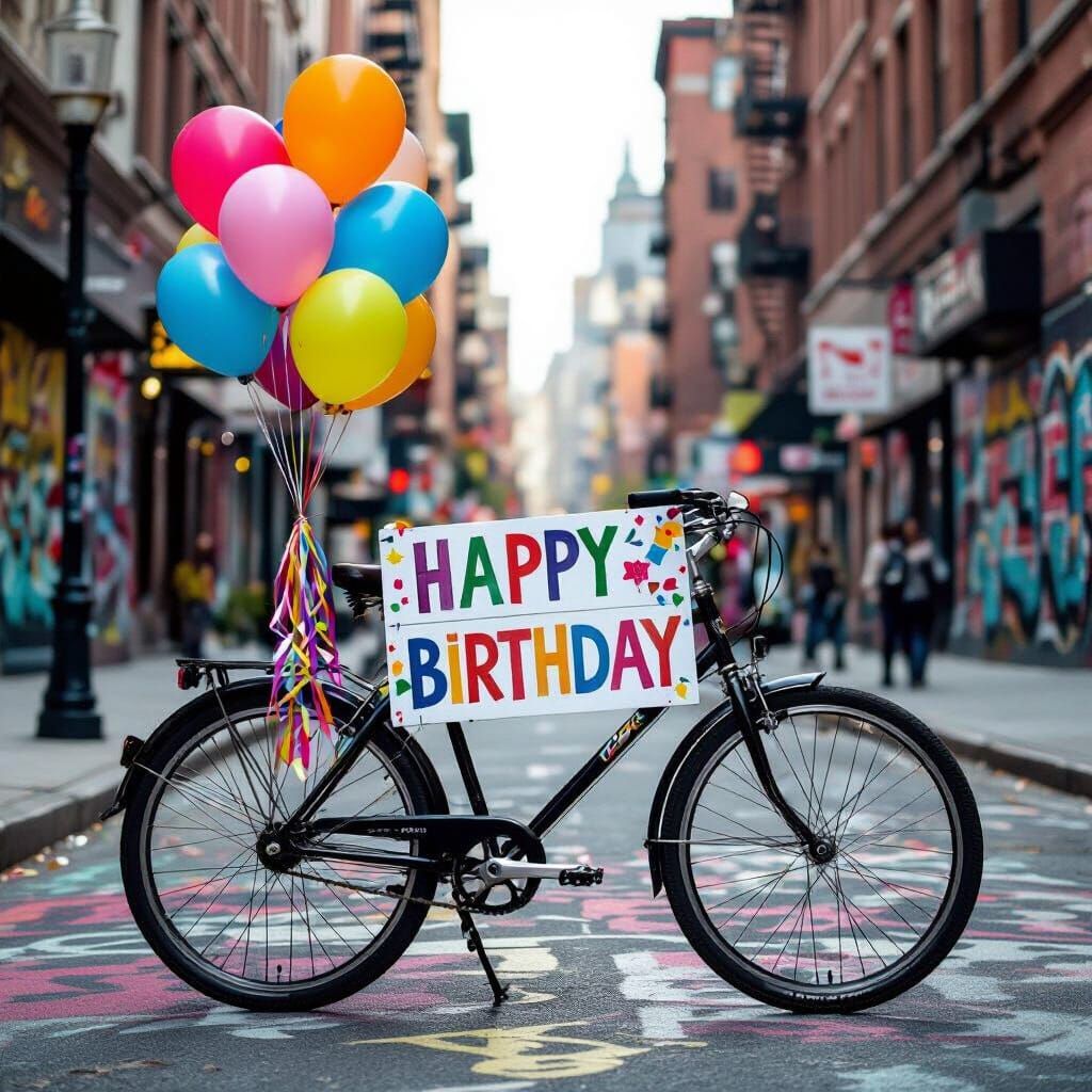 Birthday Bike on City Street in Urban Style