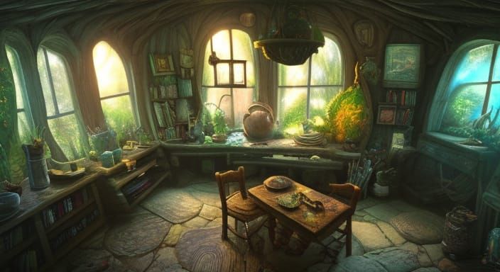 Magical Witch Cottage Interior in 3D Digital Art