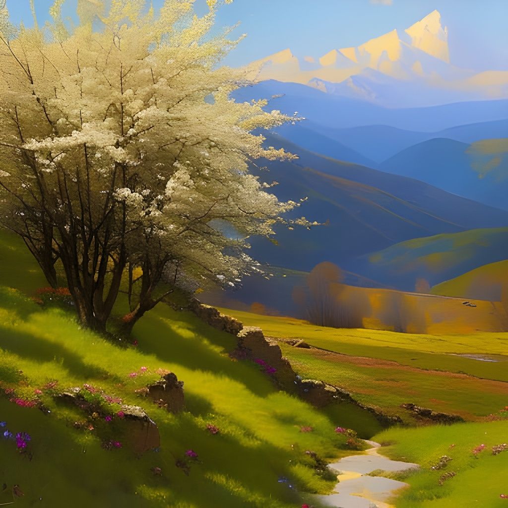 Mountain Village Spring: An Impressionistic Oil Painting