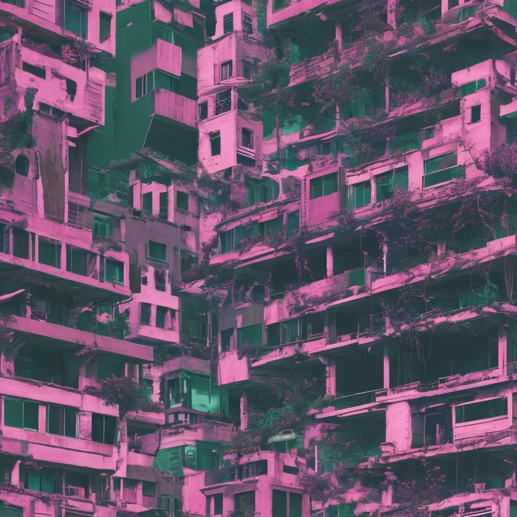Glitchcore City Ruins: Retro Digital Illustration