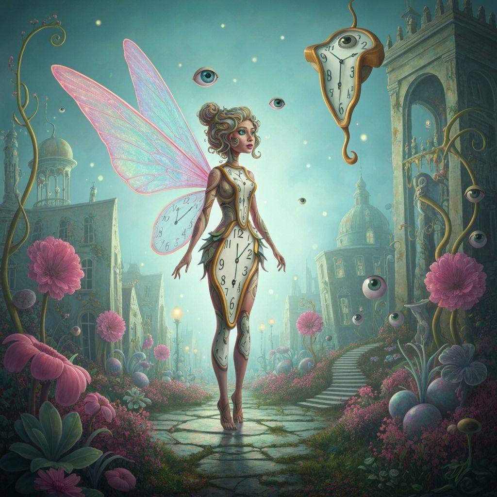 Surreal Fairy Made of Melting Clocks and Eyes