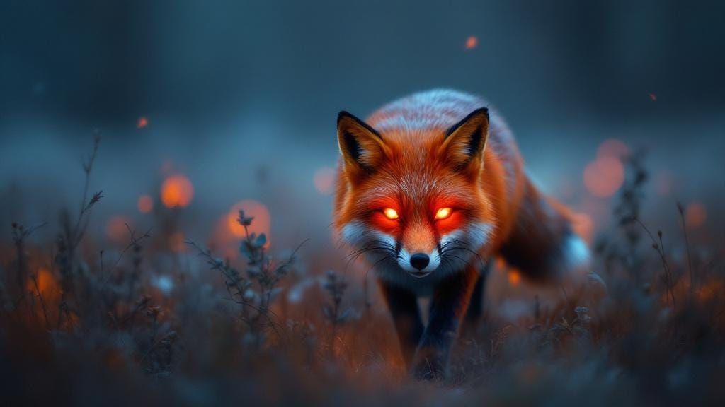 Mystical Red Fox Stalking in Field