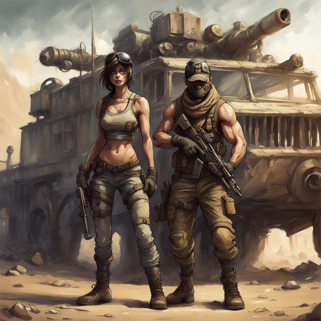 Post-Apocalyptic Soldiers Fight Wasteland Monster