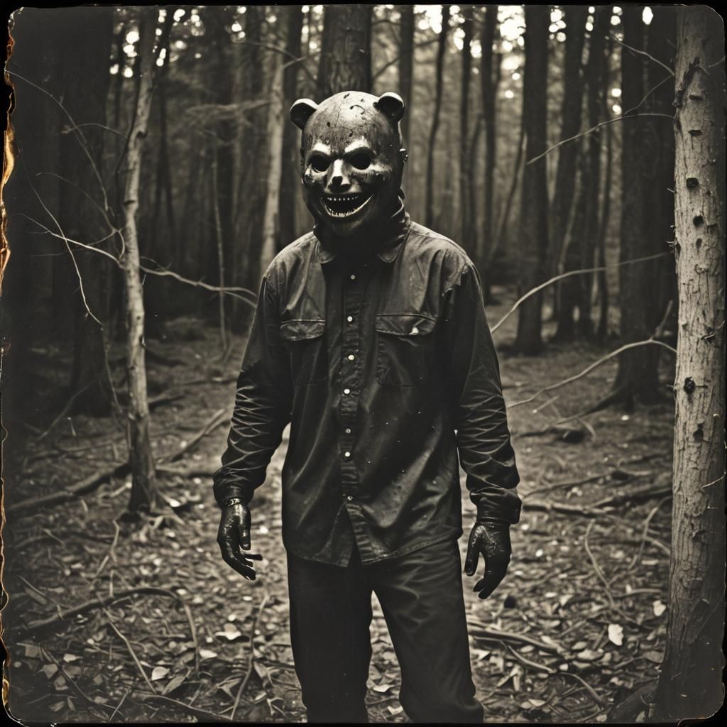 Grinning Man in Polaroid Body Horror Style