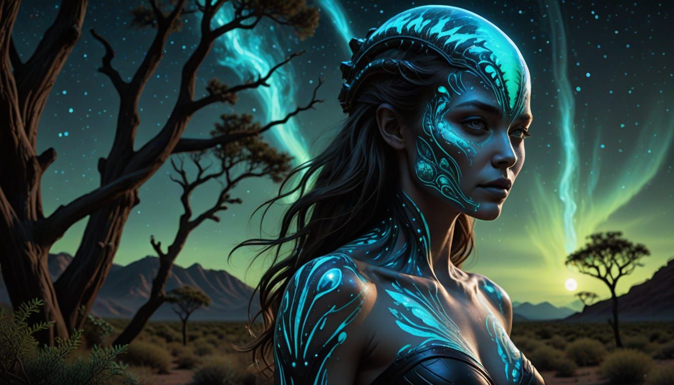 Ethereal Beauty Body Paint in Hyperrealistic Style