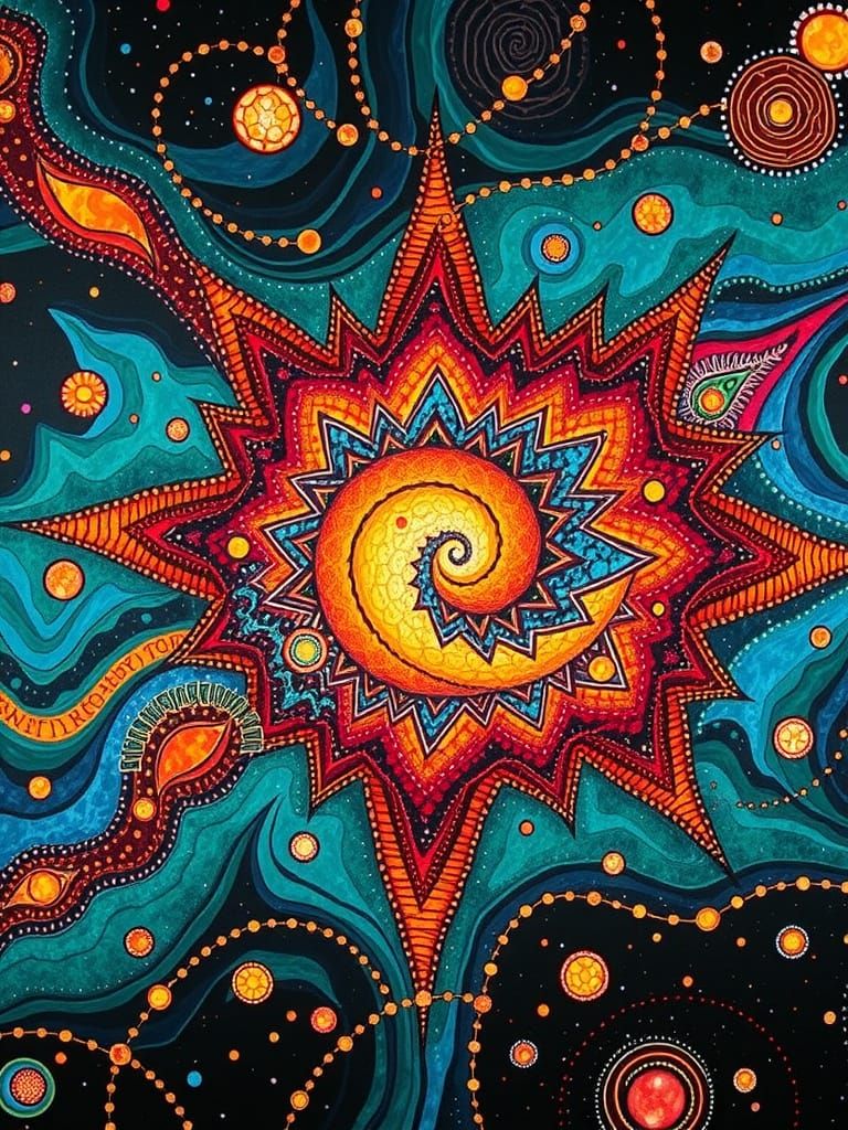 Cosmic Star Cluster Unfolds in Vibrant Aboriginal Art