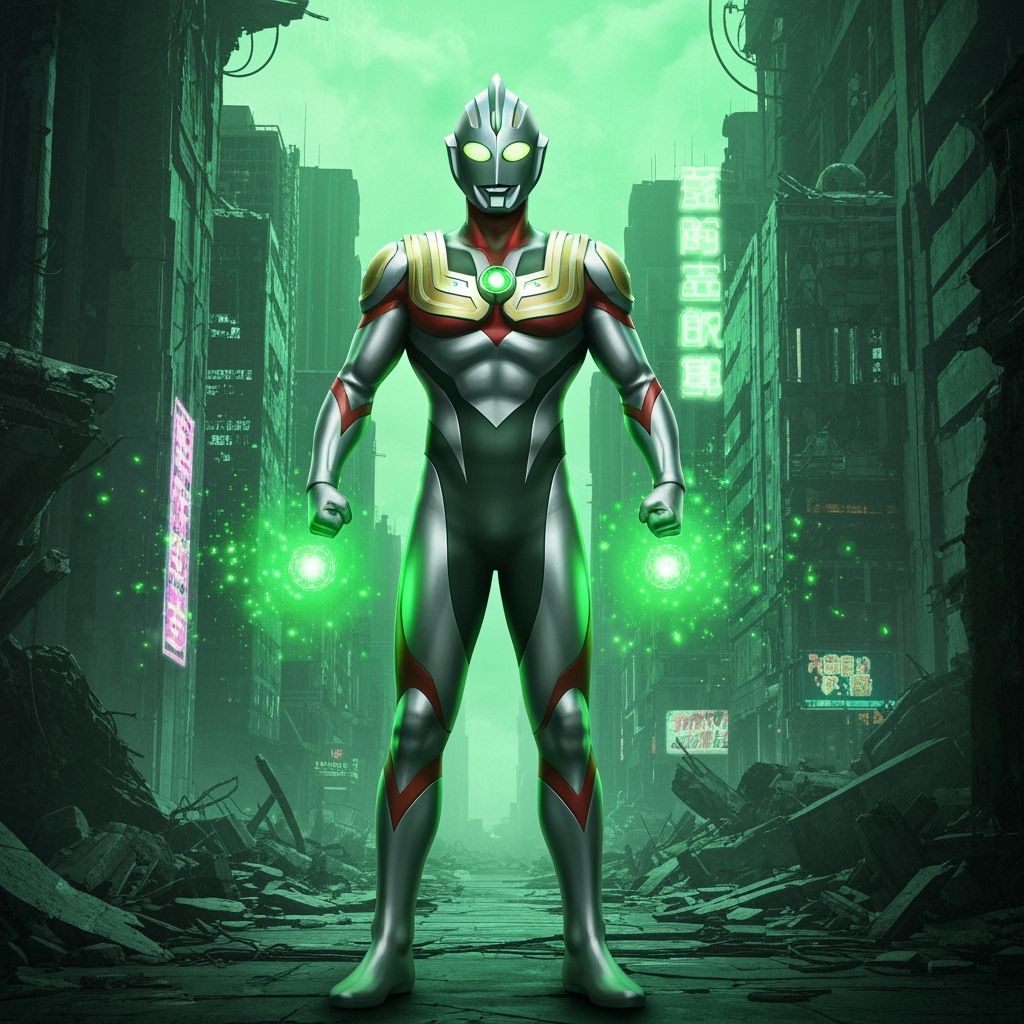 Ultraman Green Lantern Fusion Hero in Neon City