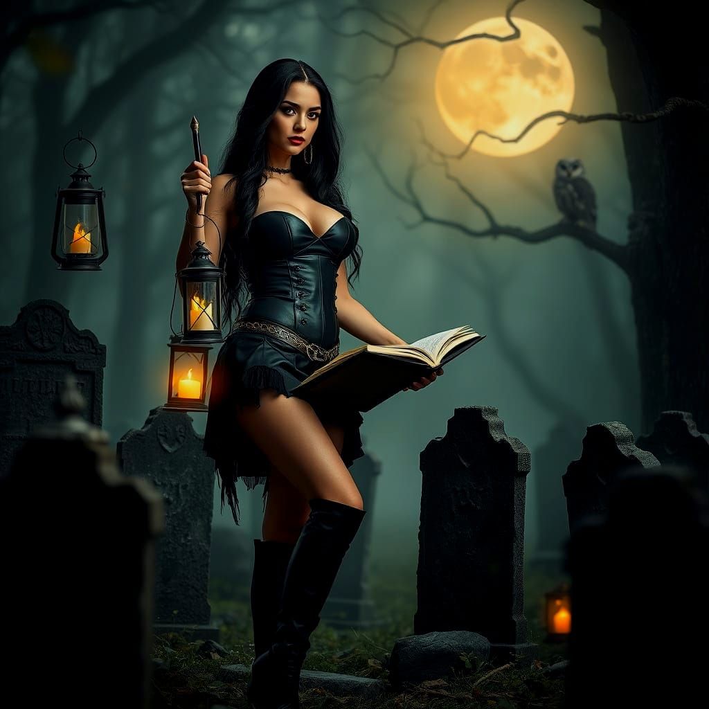Enchantress Conjuring Spirits in Graveyard Portrait