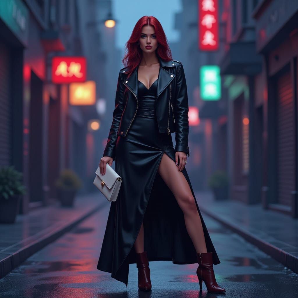 Rebel in Leather Amidst Neon City