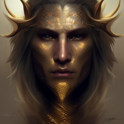 Elf Portrait with Gold Scales, Detailed Concept Art