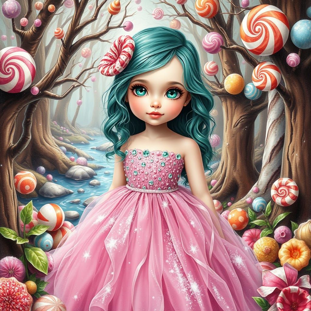 Whimsical Princess in Emerald Hair and Peridot Eyes, in Real...