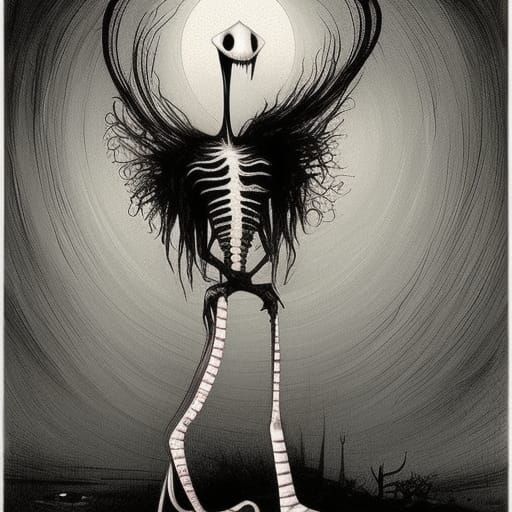 Cute Creepy Creature in Tim Burton Style