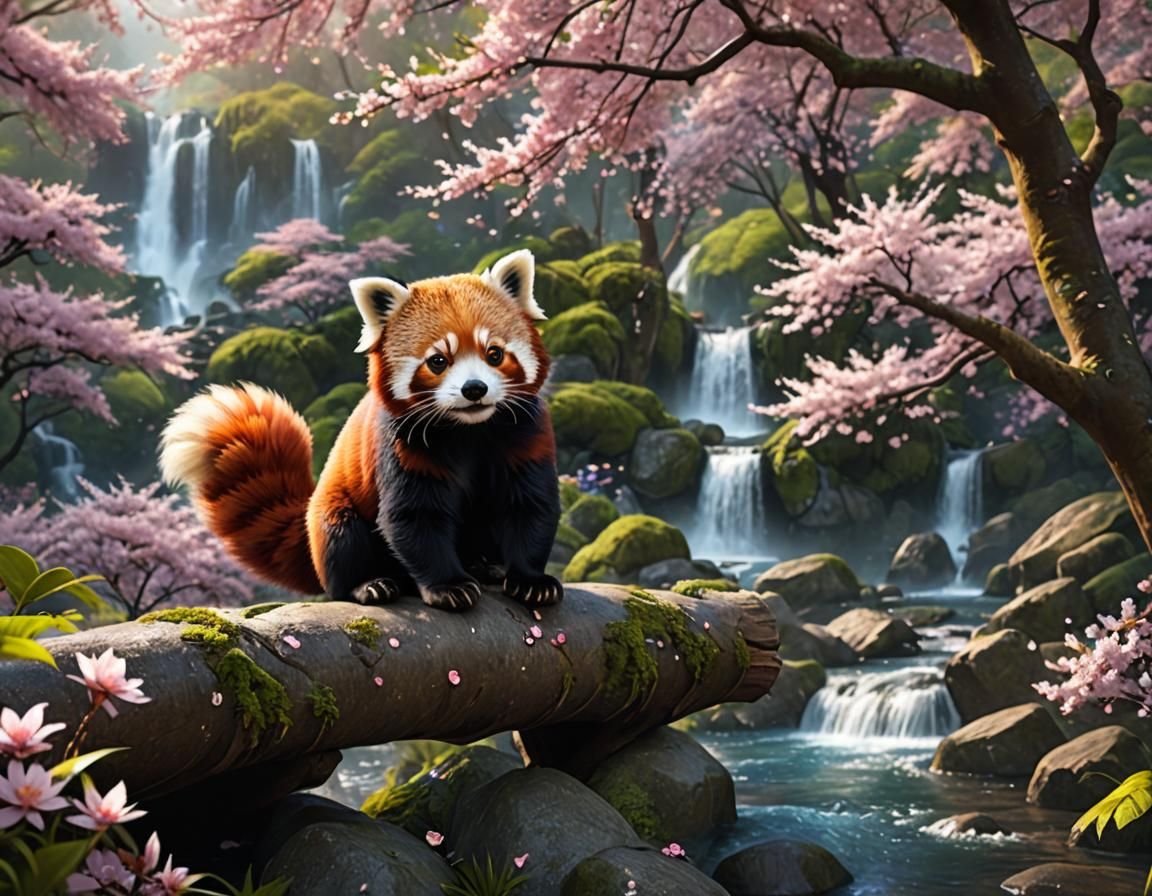 Red Panda in a Magical Sakura Forest