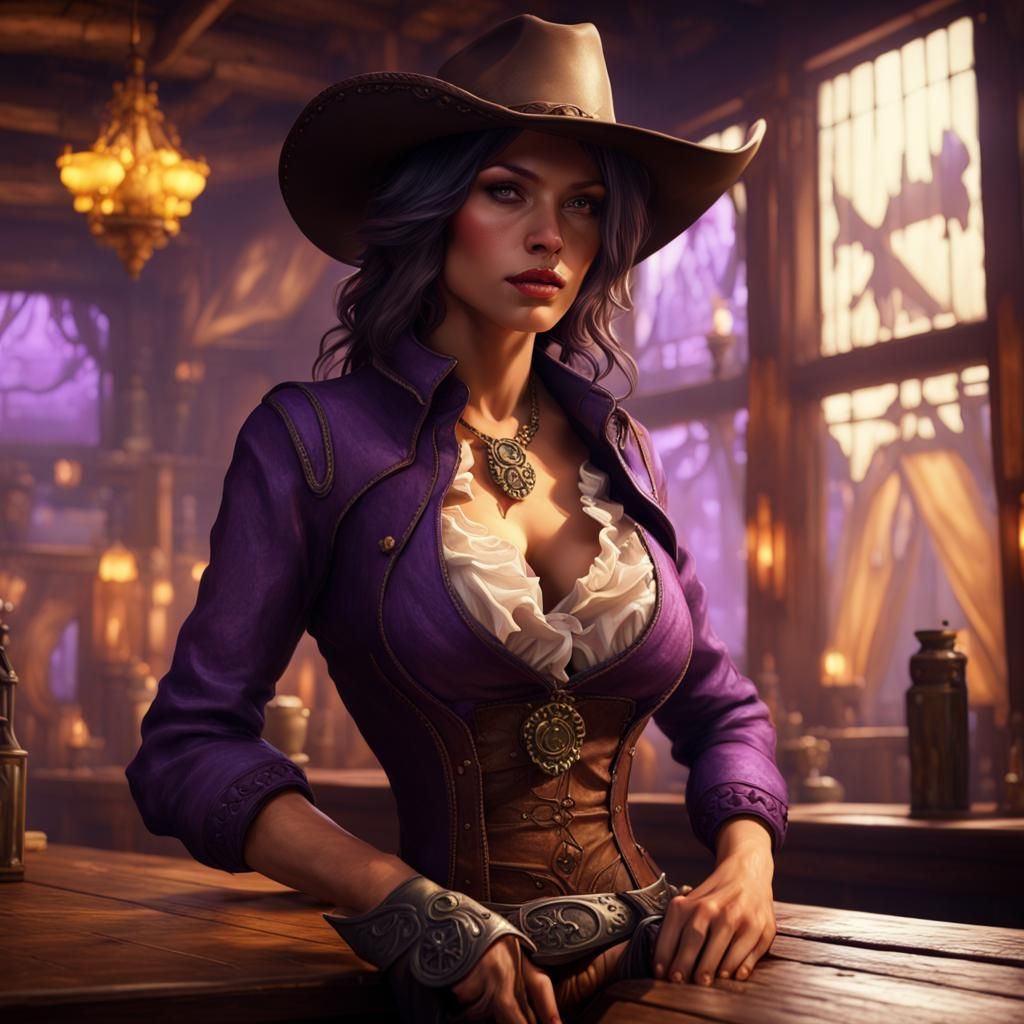 Cowgirl in Saloon: Dark Fantasy Concept Art