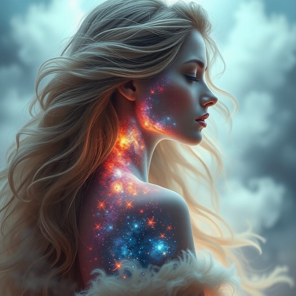 Ethereal Woman's Profile Revealing a Starry Galaxy