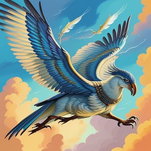 Valkyrie Flying with Iridescent Wings as Gouache Painting