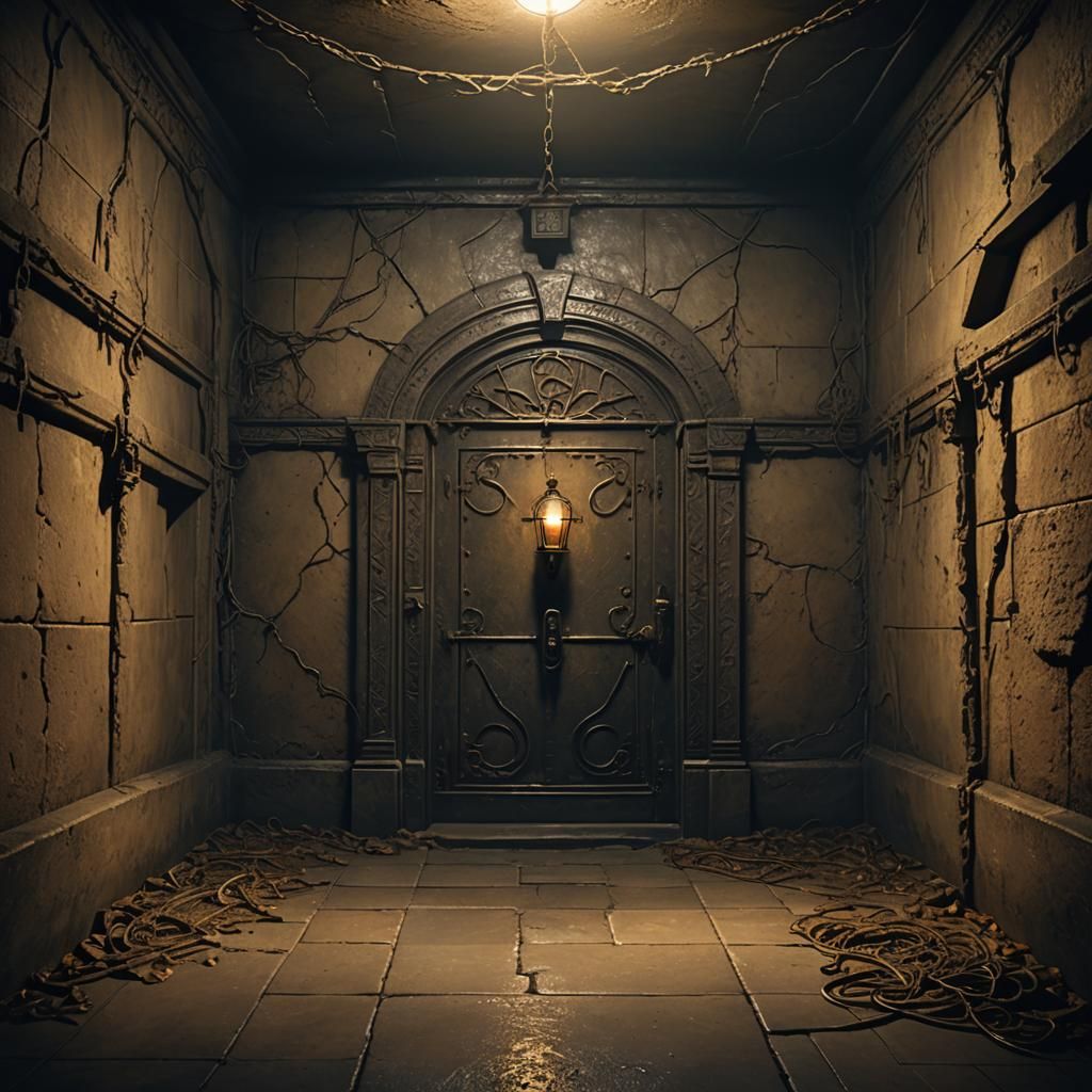 Dark Fantasy Tomb Crypt with Iron Door