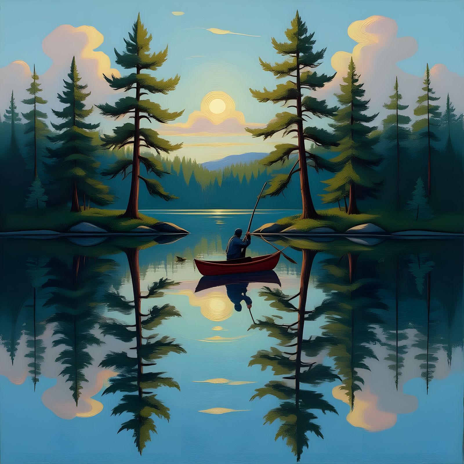 Abstract Pine Trees in Oil Painting Style