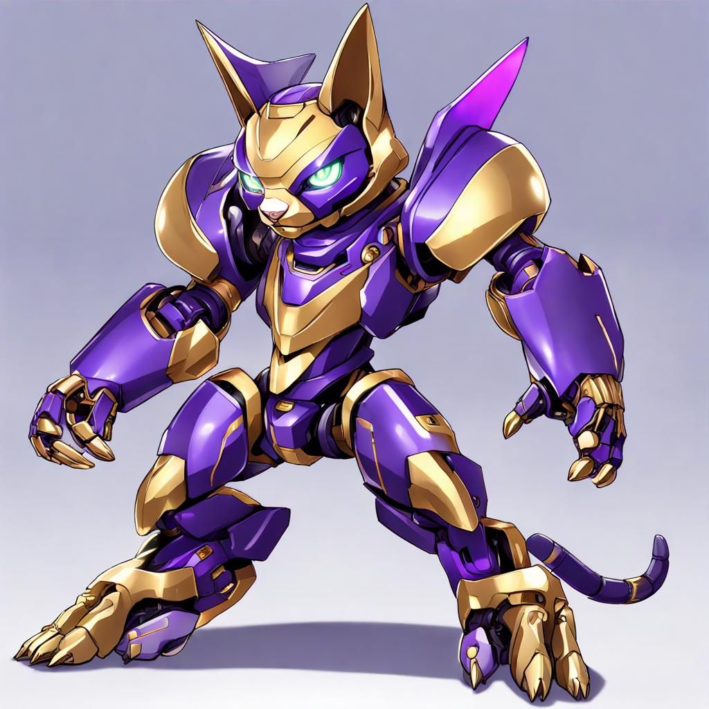 Feline Combat Robot in Anime Key Visual Style