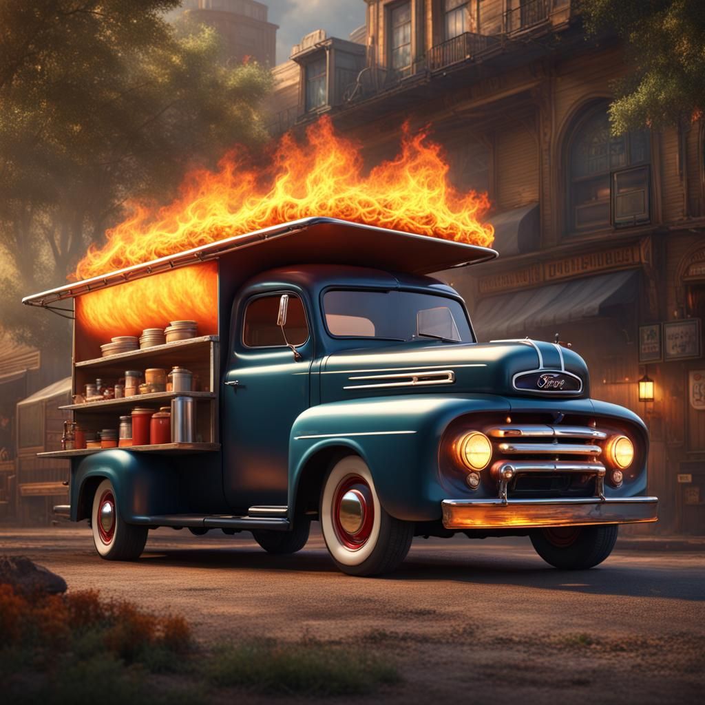 Flaming Ford Food Truck: Detailed Matte Painting