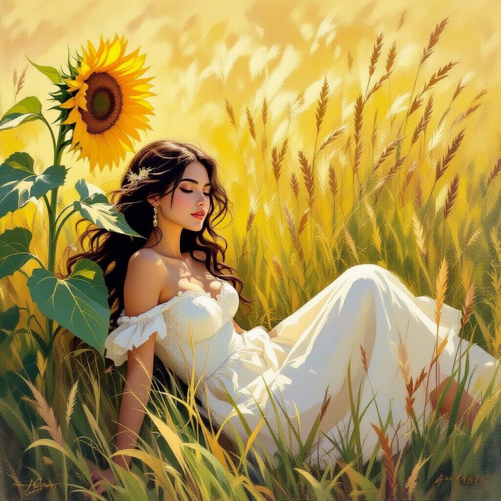 Woman in Garden: Impressionist Art Nouveau Style