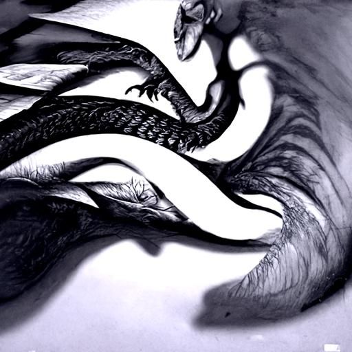 Realistic Dragon in Hyperdetailed Charcoal Drawing