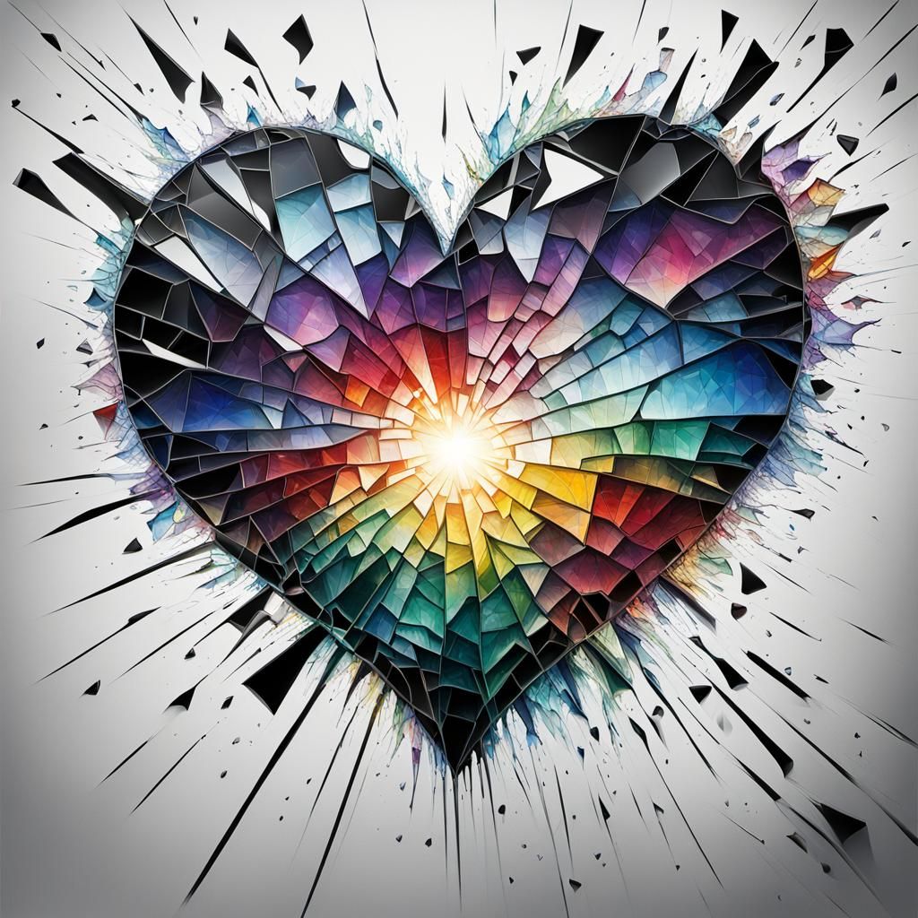 Abstract Rainbow Heart of Shattered Glass