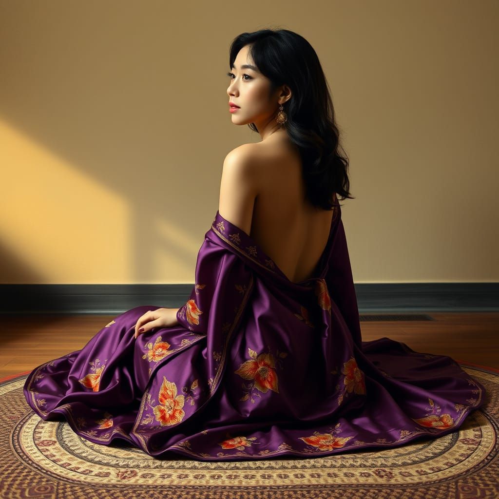 Elegant Asian Woman in Lavish Silk Robe