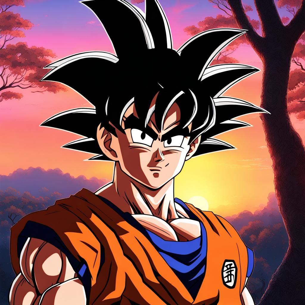 Goku in Sunset with Prismatic Colors