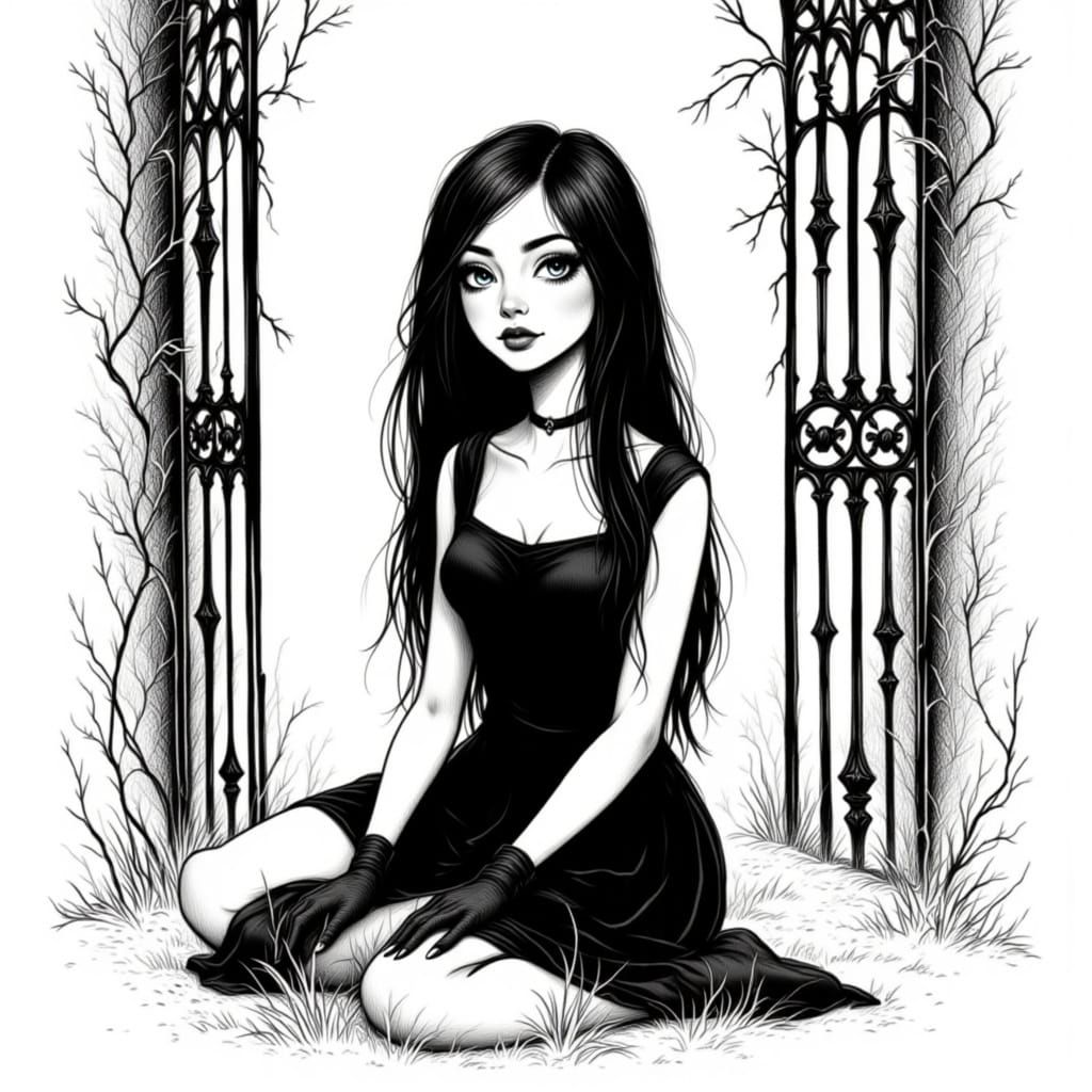Gothic Silhouette: Eerie Black and White Illustration