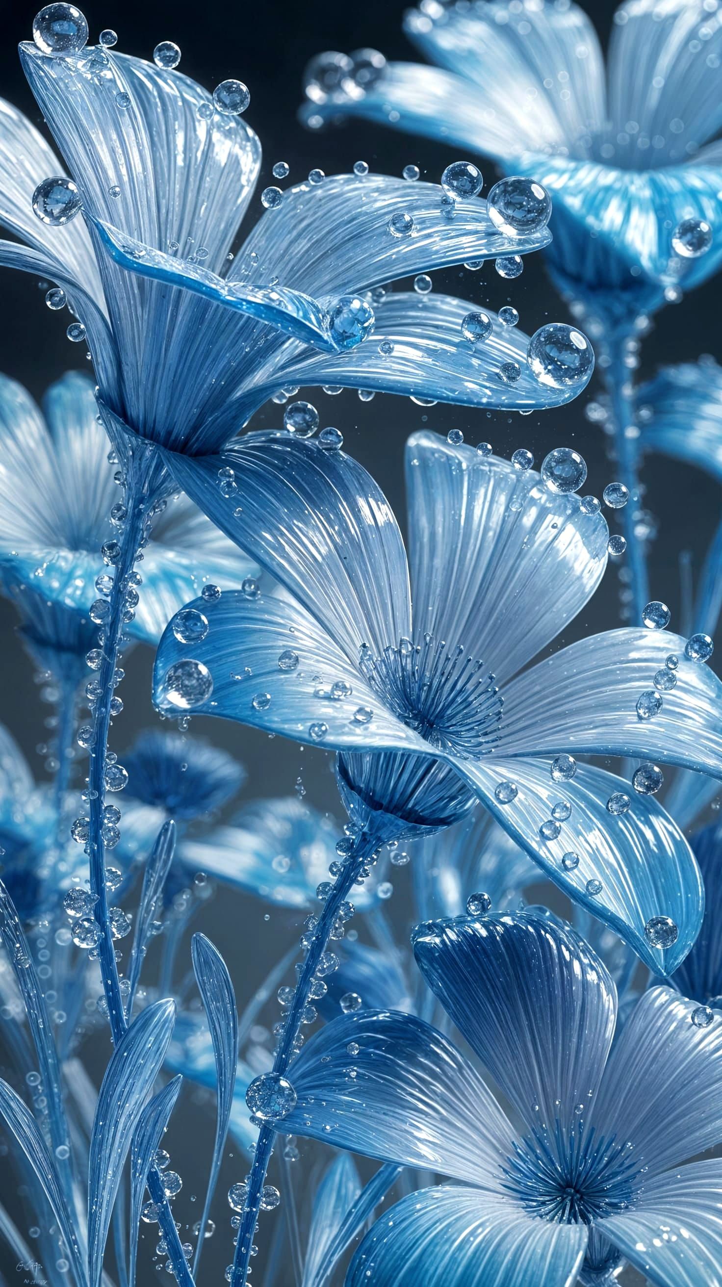 Ethereal Blue Flowers with Crystalline Petals