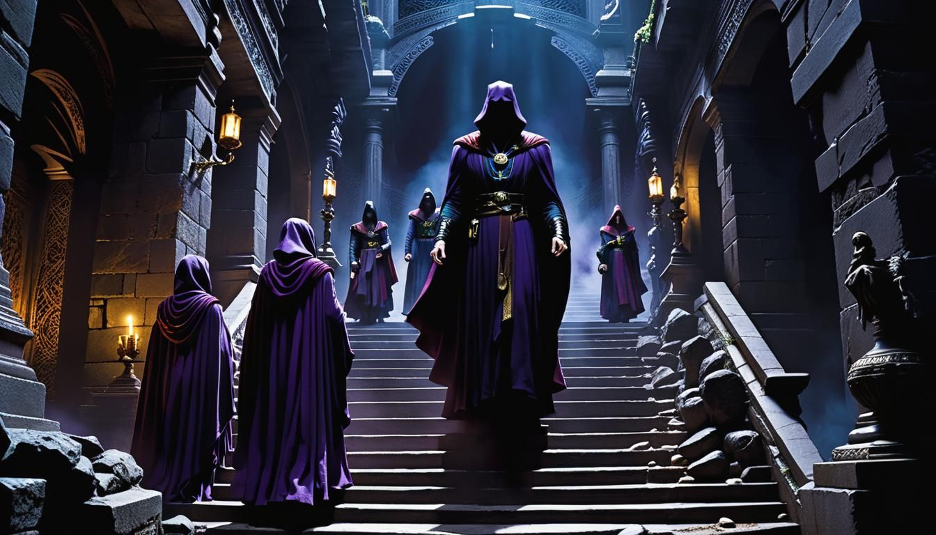 Eerie Staircase with Doctor Strange in Grimdark Style