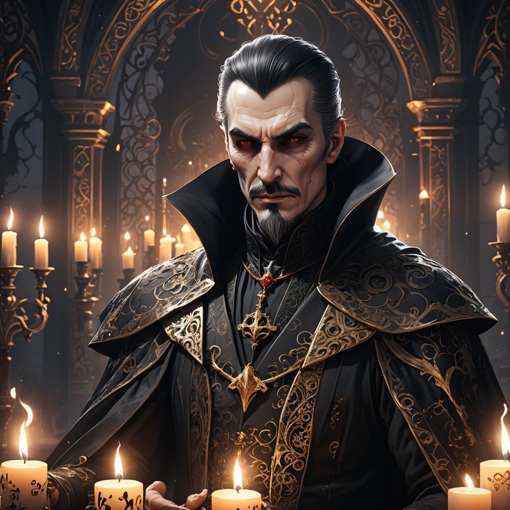 Papa Dracula in Ornate Gothic Anime Style