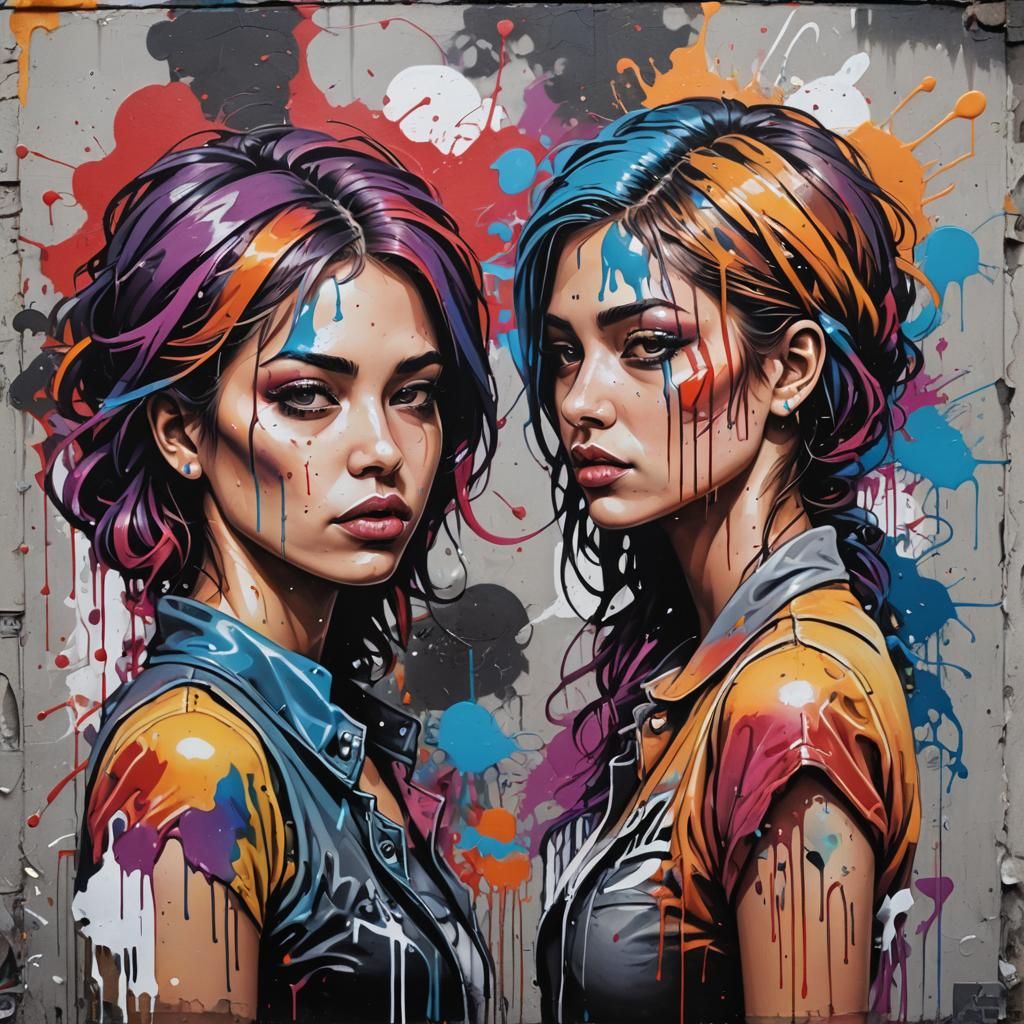 Colorful Lesbian Graffiti Street Art in Splash Style