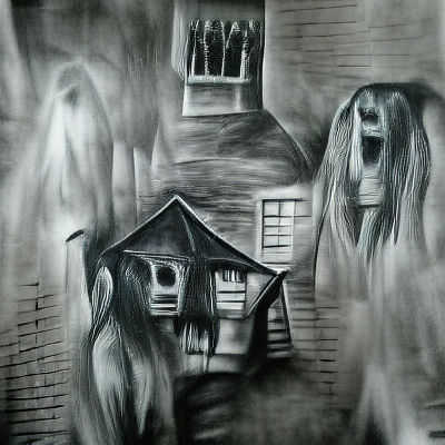 Haunting Houses Charcoal Drawing: Empty Souls