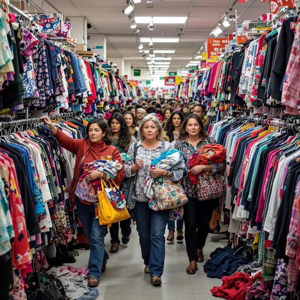 Busy Clothing Store Scene in Photorealistic Style