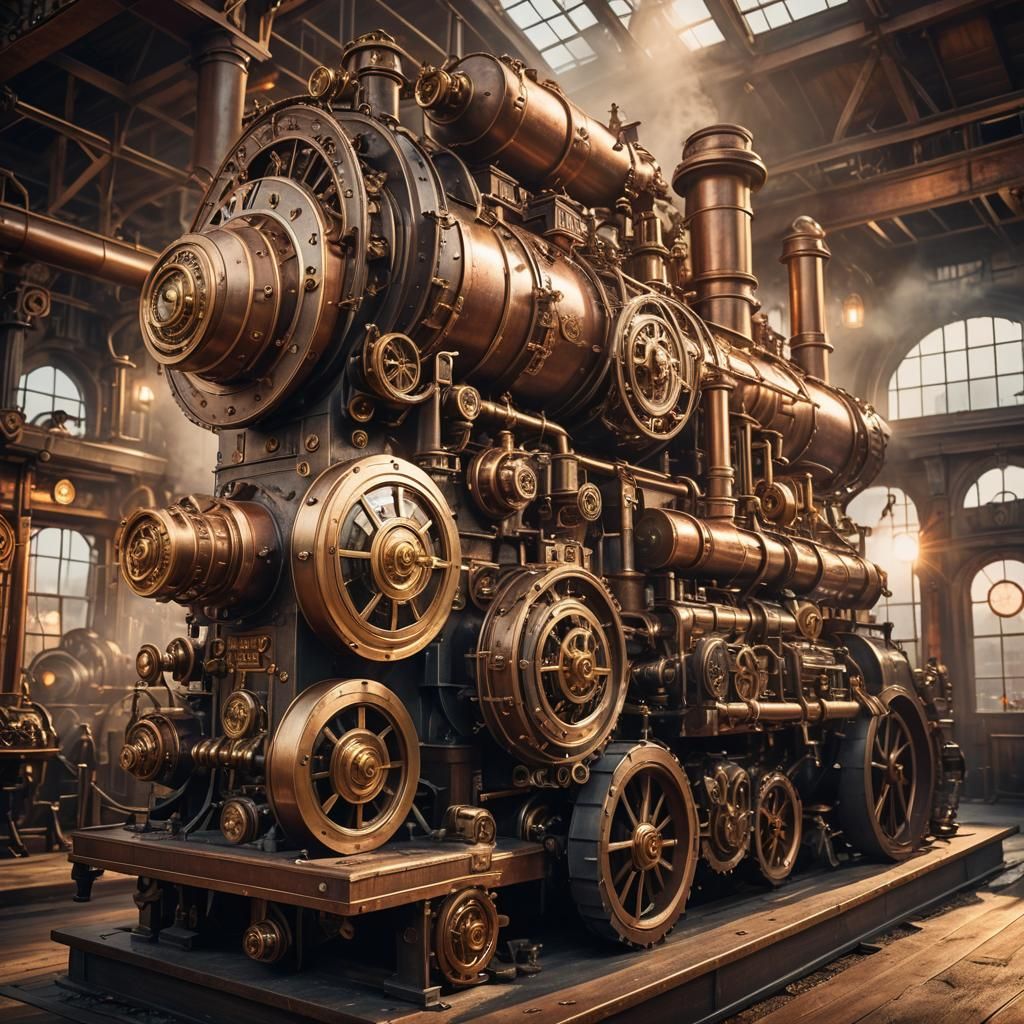 Steampunk Time Travel Station with Gears and Clockwork