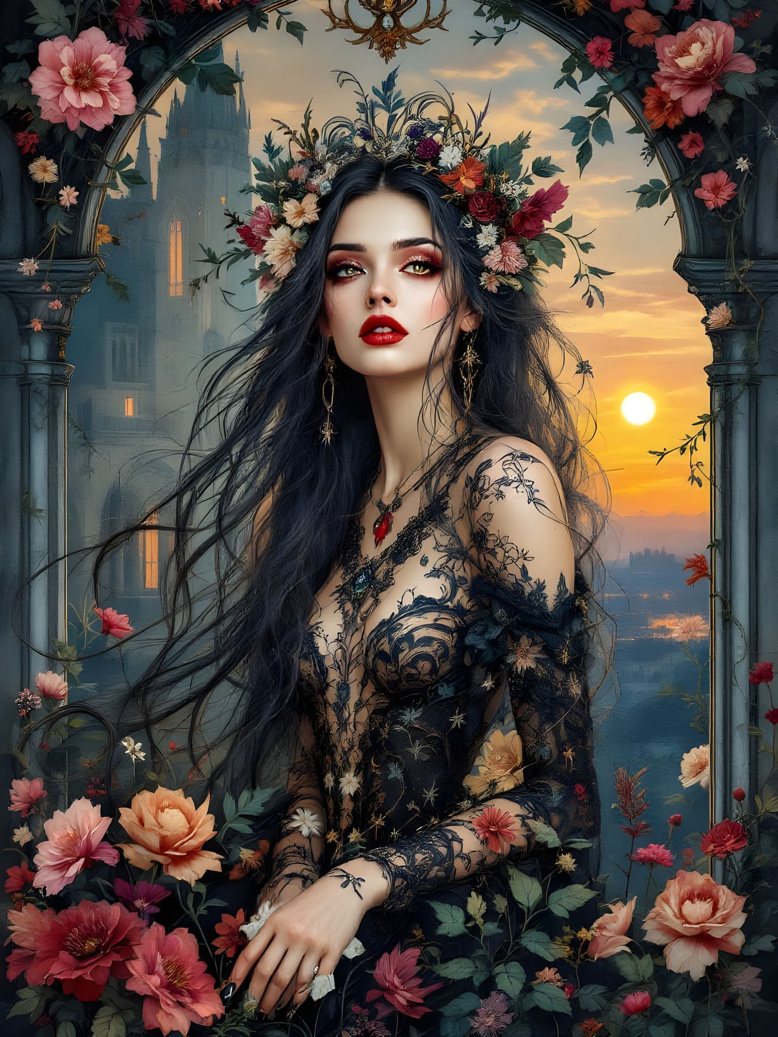 Gothic Woman Portrait in Art Nouveau Style