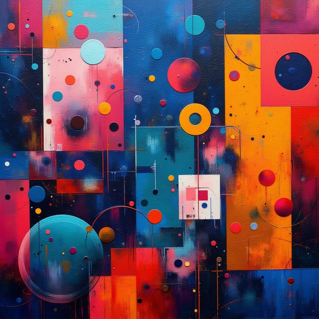 Vibrant Geometric Abstract Art with Dynamic Brushstrokes