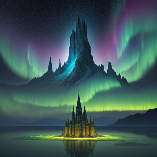 Surreal Wolf Ascends Cosmic Mountain of Moonstone in Etherea...