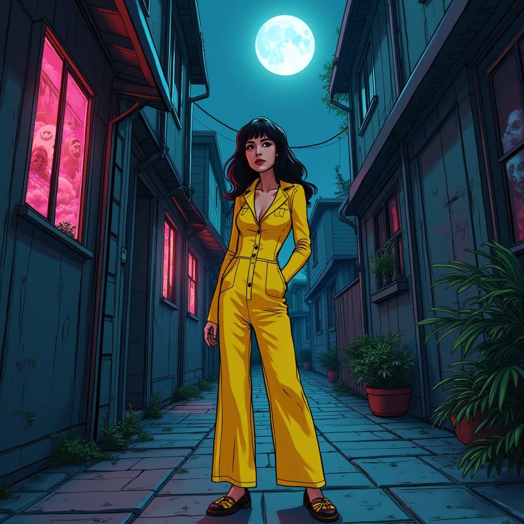 Futuristic Neon Alleyway Scene in Comic Book Style